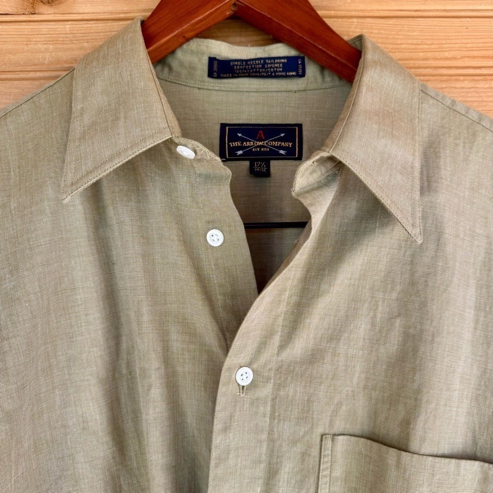 The Vintage Arrow Co Shirt Cotton Button Down Khaki 17.5" 34/35 Preppy Capsule